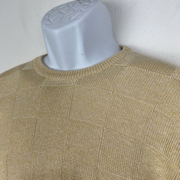 Clan Douglas Sweater Men Large Linen Silk Blend Yellow Check Scotland Pullover - Picture 6 of 15